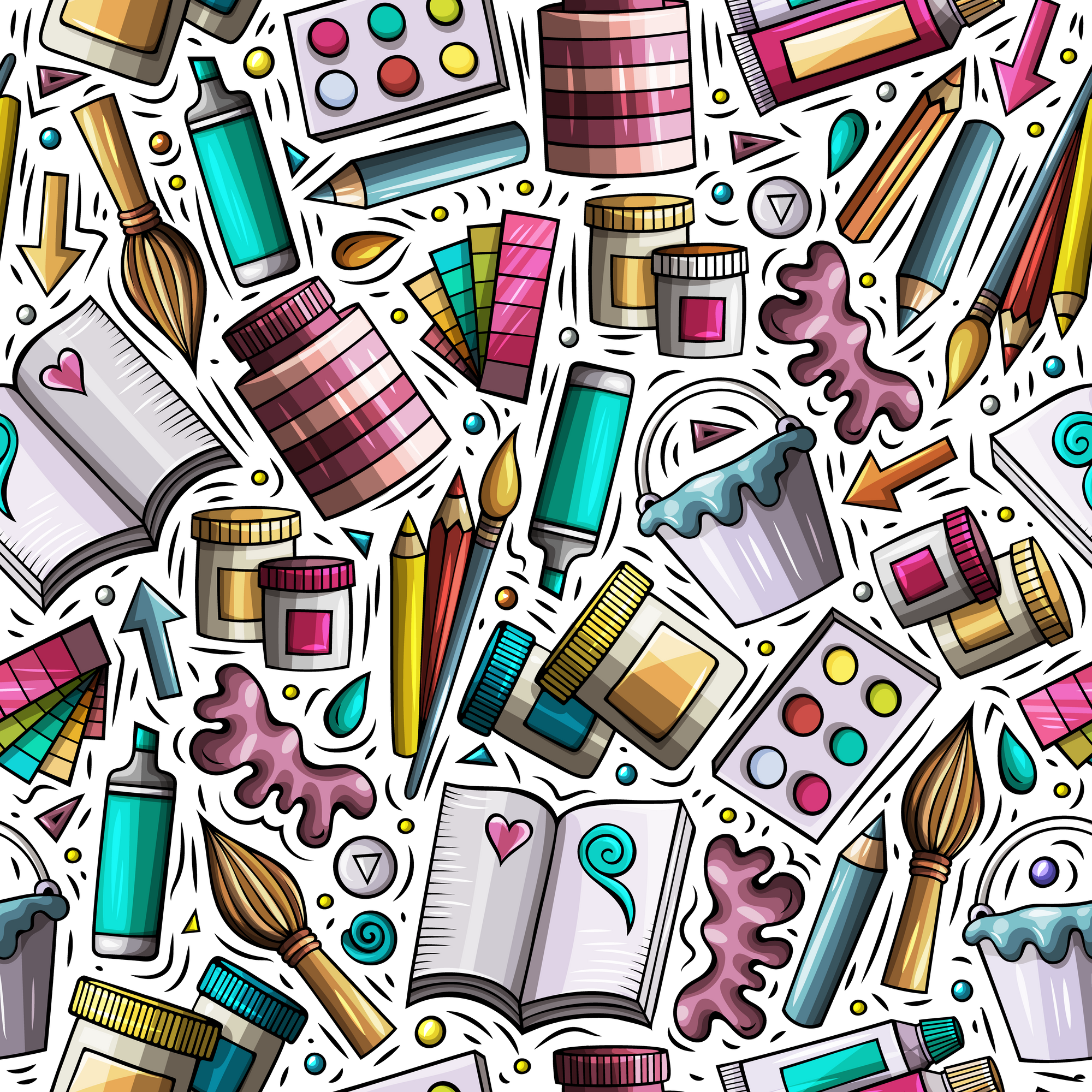 Artist tools сartoon funny seamless pattern